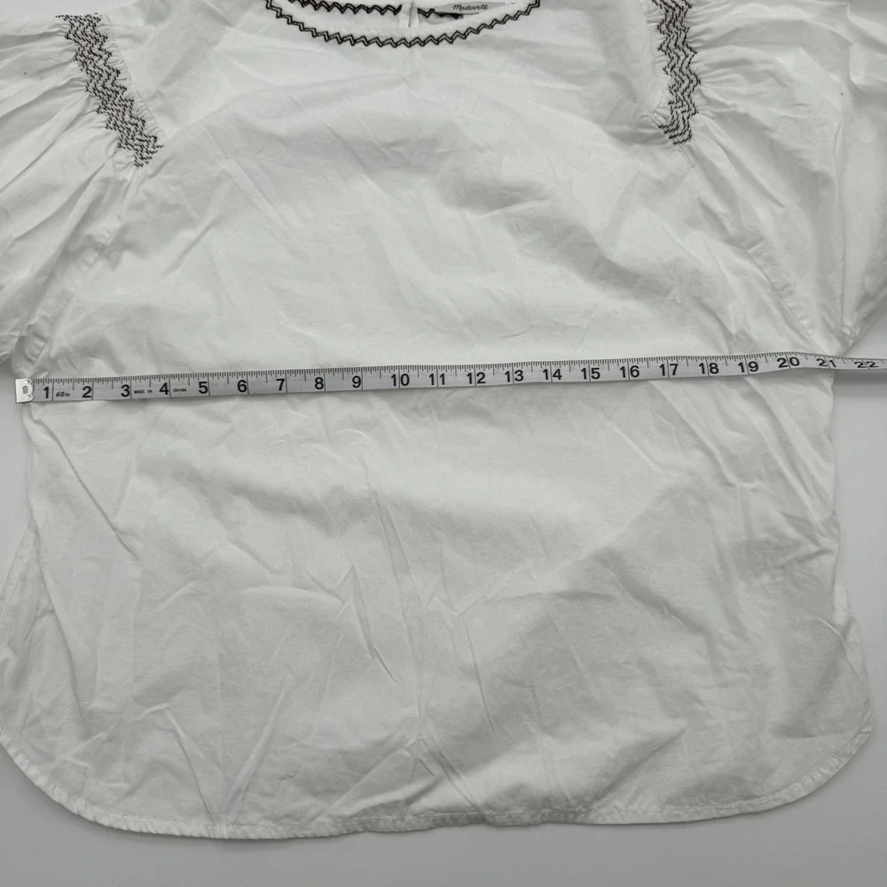 Madewell Embroidered Poplin Balloon-Sleeve Top White Boho Peasant Size‎ L